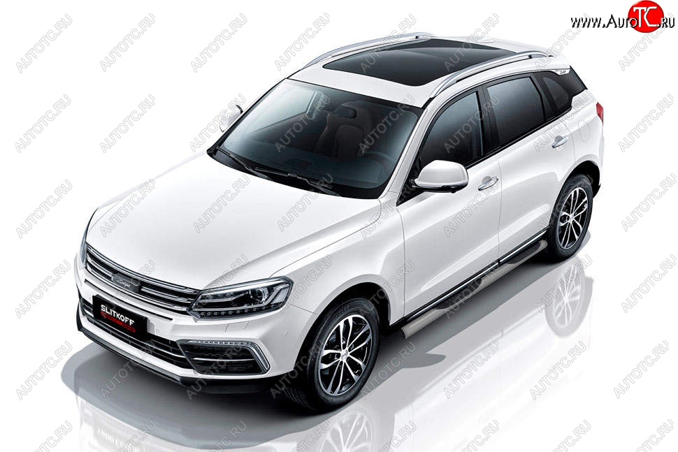 12 499 р. Защита порогов Slitkoff (d76 мм, с проступями) Zotye Coupa B11F (2019-2021) (Сталь с полимерным покрытием. Цвет: серебристый)  с доставкой в г. Йошкар-Ола