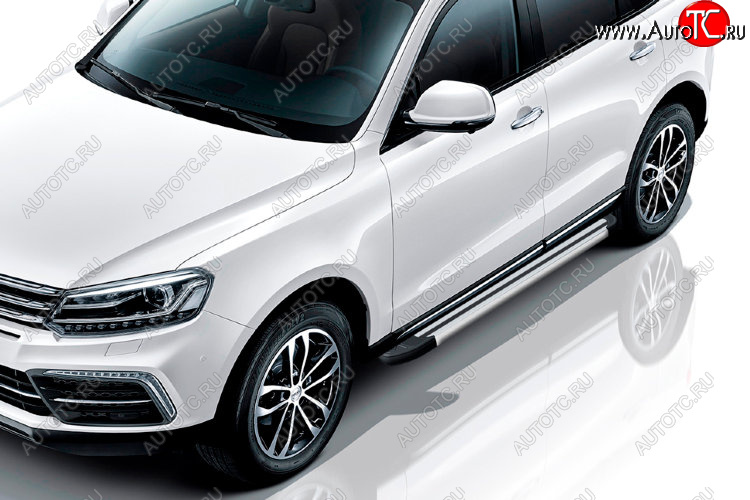 10 699 р. Пороги алюминиевые Slitkoff Zotye Coupa B11F (2019-2021) (Luxe Silver)  с доставкой в г. Йошкар-Ола